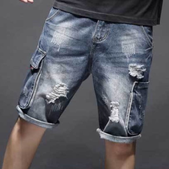 Stretch denim shorts men's slim straight